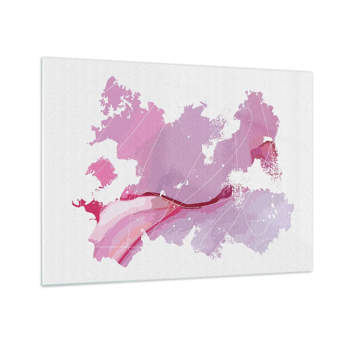 Glasbild - Bild auf glas - Abstrakte Karte in Rosa- und Lilatönen auf weißem Hintergrund - 70x50cm - Karte der Rosawelt - Moderne Wanddekoration für Wohnzimmer und Schlafzimmer ARTTOR