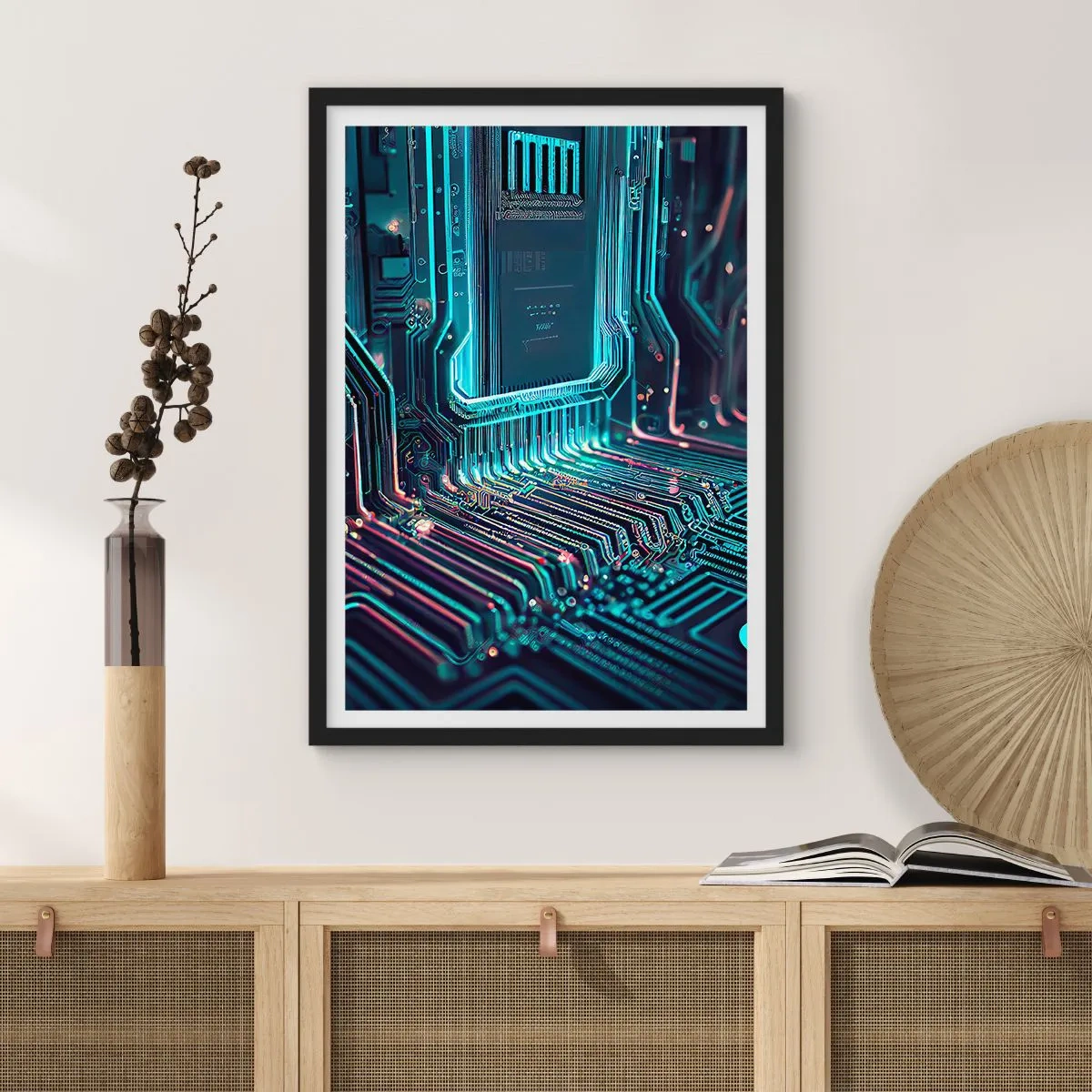 Poster in einem schwarzem Rahmen - Eine futuristische Vision eines integrierten Schaltkreises - 50x70cm - Ich denke nur… - Moderne Wanddekoration für Wohnzimmer und Schlafzimmer ARTTOR