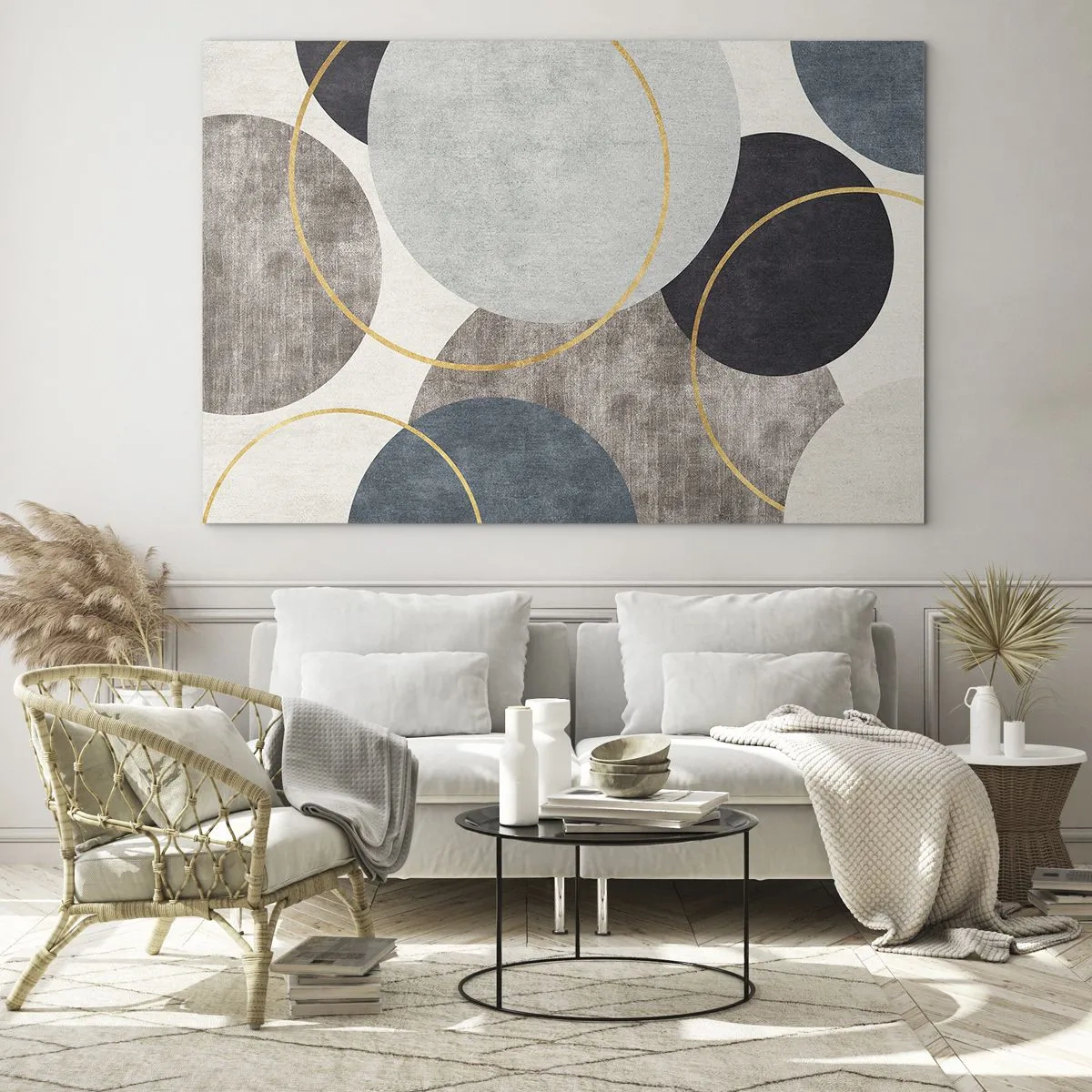 Glasbild - Bild auf glas - Eine Komposition aus Kreisen in gedämpften Farben - 70x50cm - Rad für Rad - Moderne Wanddekoration für Wohnzimmer und Schlafzimmer ARTTOR