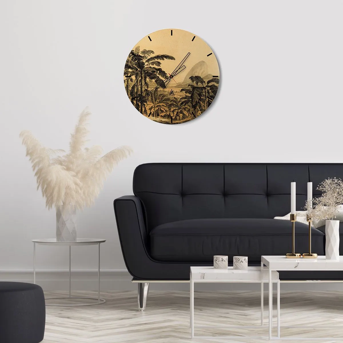 Wanduhr - Glasuhr - Bananen und eine tropische Retro-Landschaft - 30x30cm - in einem kolonialen Klima - Moderne Wanddekoration für Wohnzimmer, Küche und Schlafzimmer ARTTOR