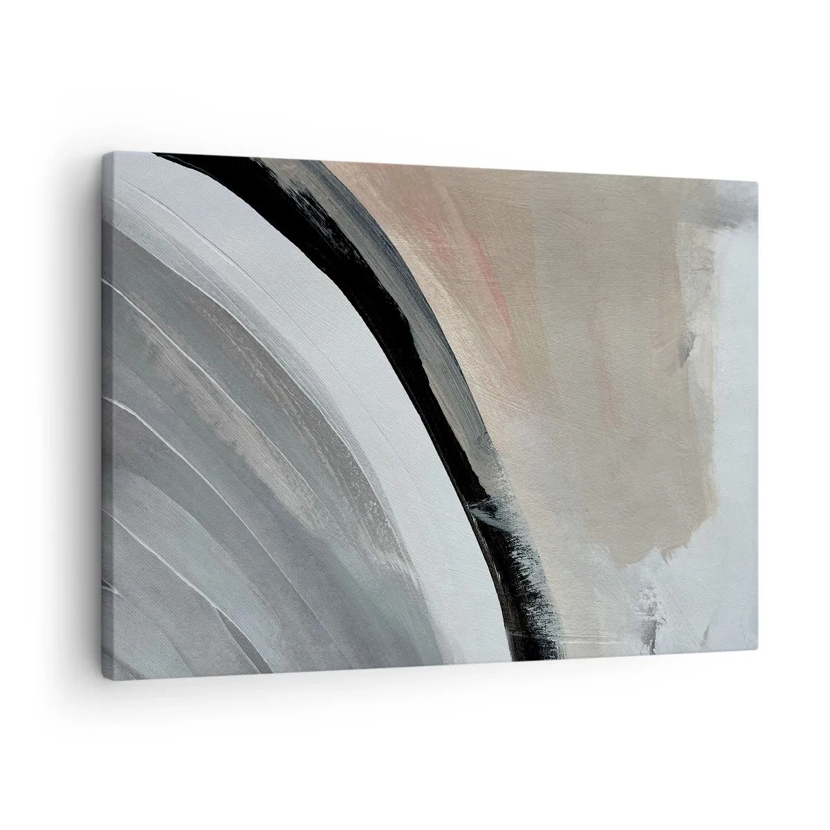 Bild auf Leinwand - Leinwandbild - Abstrakter Bogen in Schwarz-, Grau- und Beigetönen - 70x50cm - Komposition: Bogen aus Schwarz und Grau - Moderne Wanddekoration für Wohnzimmer und Schlafzimmer ARTTOR