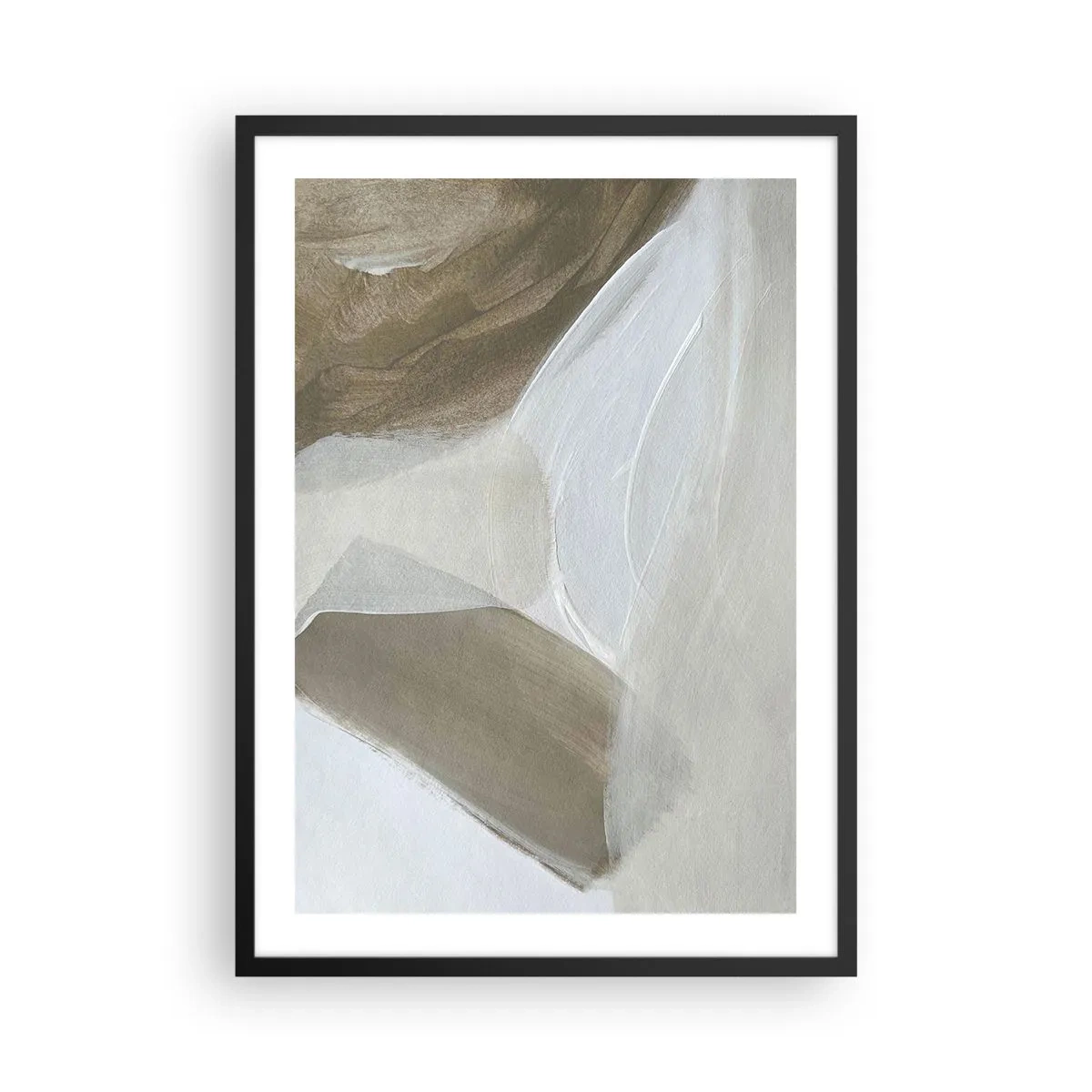 Poster in einem schwarzem Rahmen - Minimalistische Abstraktion in Beigetönen - 50x70cm - Welle aus Weiß - Moderne Wanddekoration für Wohnzimmer und Schlafzimmer ARTTOR