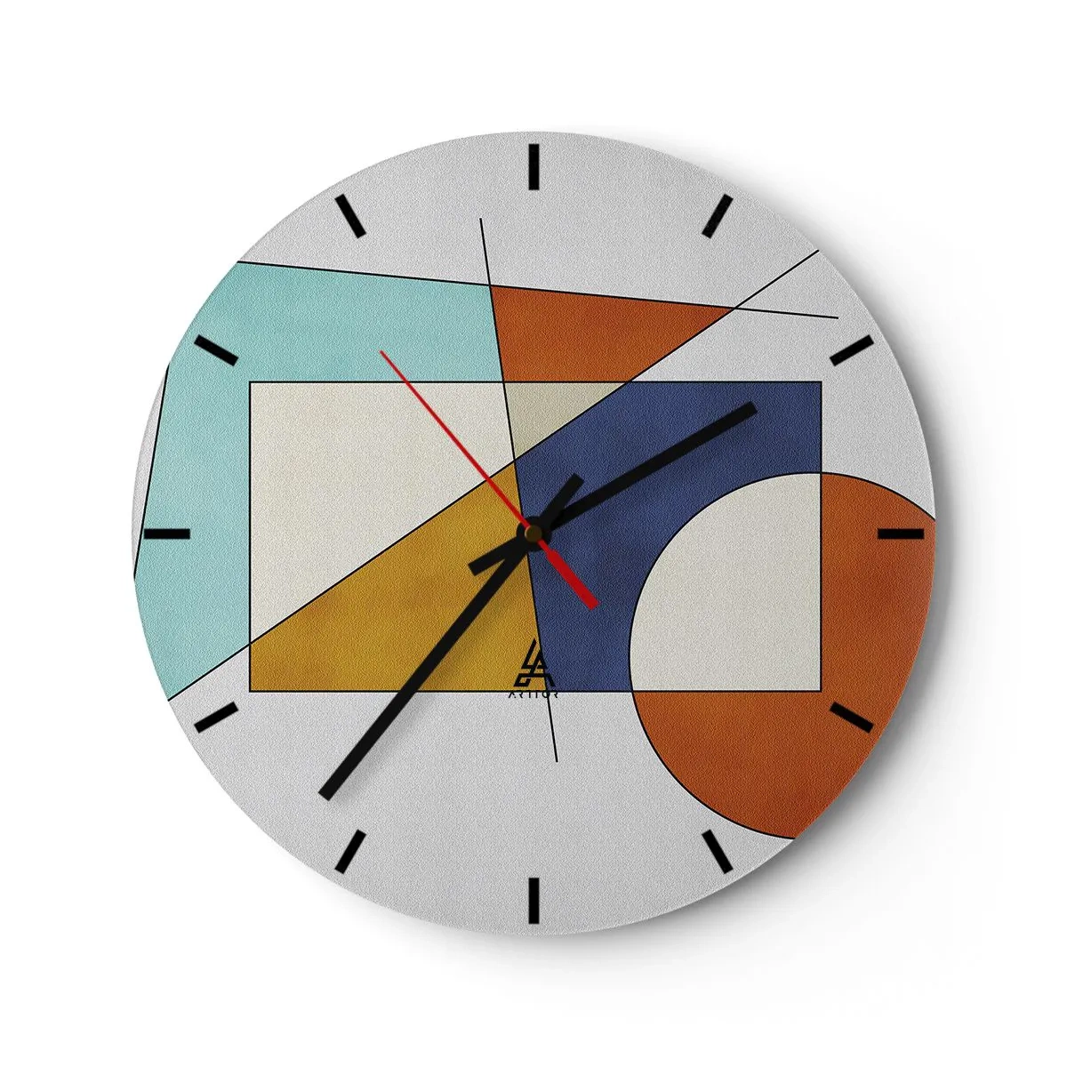 Wanduhr - Glasuhr - Bunte geometrische Komposition mit Rechtecken und Kreisen - 30x30cm - Abstraktion: modernistisches Spiel - Moderne Wanddekoration für Wohnzimmer, Küche und Schlafzimmer ARTTOR