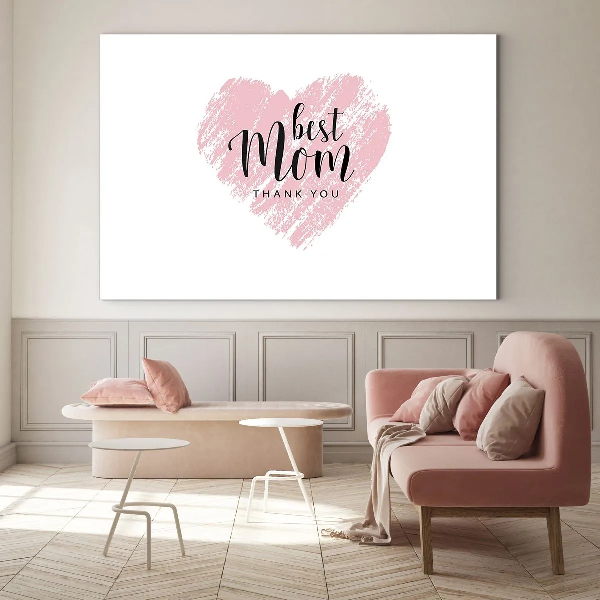 Glasbild - Bild auf glas - Ein rosa Herz mit der Aufschrift „Beste Mama“ auf weißem Hintergrund - 70x50cm - Immer der richtige Moment - Moderne Wanddekoration für Wohnzimmer und Schlafzimmer ARTTOR