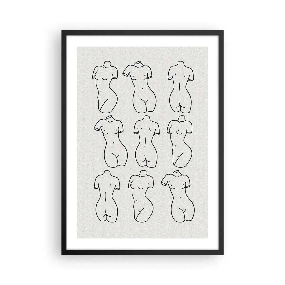 Poster in einem schwarzem Rahmen - Eine minimalistische Illustration weiblicher Silhouetten in schwarzen Umrissen. - 50x70cm - Nur Venus - Moderne Wanddekoration für Wohnzimmer und Schlafzimmer ARTTOR