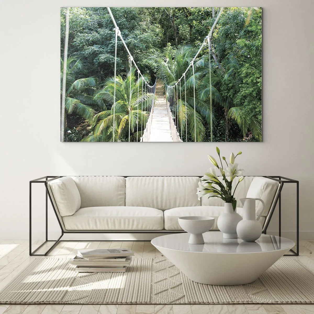 Glasbild - Bild auf glas - Hängebrücke in einem tropischen Wald - 70x50cm - Willkommen im Dschungel! - Moderne Wanddekoration für Wohnzimmer und Schlafzimmer ARTTOR