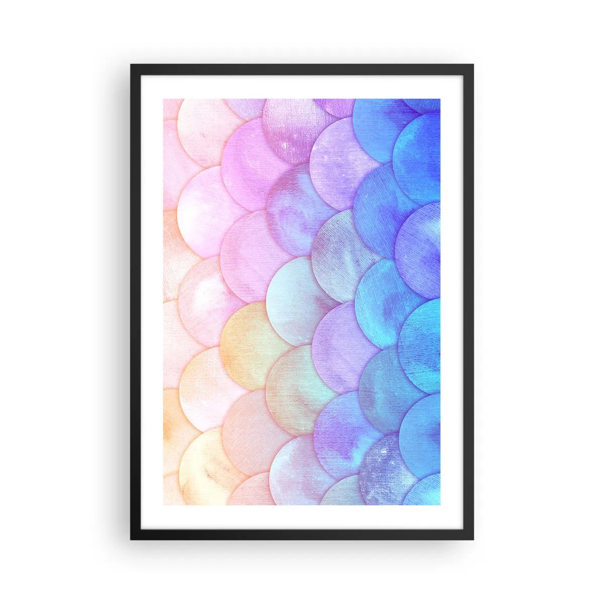 Poster in einem schwarzem Rahmen - Eine Pastellkomposition, die Schuppen in Regenbogenfarben ähnelt - 50x70cm - Perlenschuppe - Moderne Wanddekoration für Wohnzimmer und Schlafzimmer ARTTOR