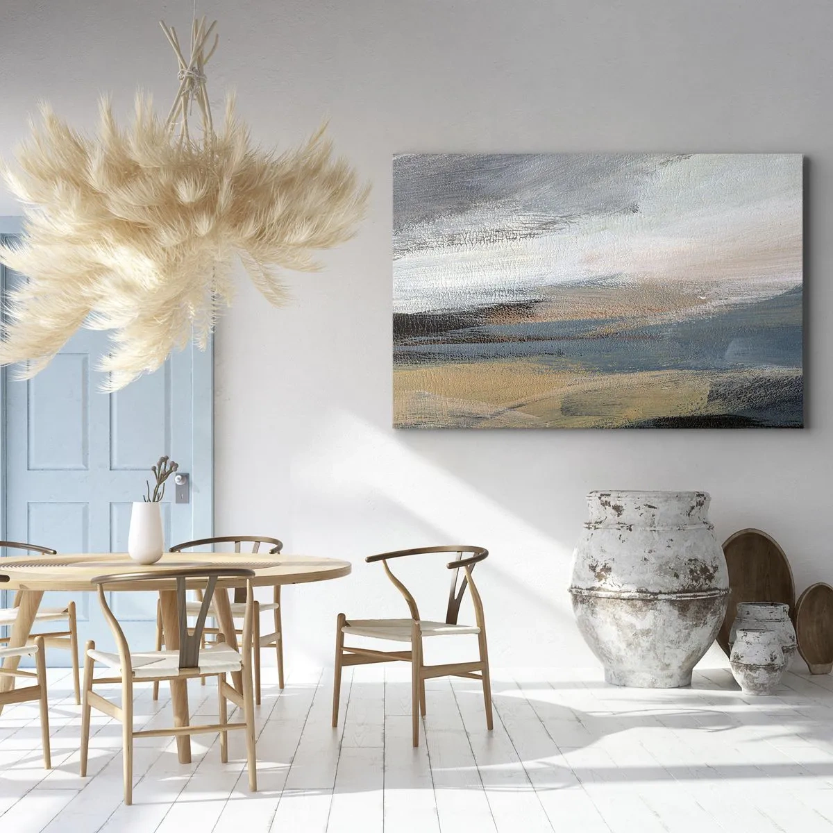 Bild auf Leinwand - Leinwandbild - Abstrakte Landschaft in gedämpften Blau- und Beigetönen - 70x50cm - Abstraktion: nördliche Landschaft - Moderne Wanddekoration für Wohnzimmer und Schlafzimmer ARTTOR
