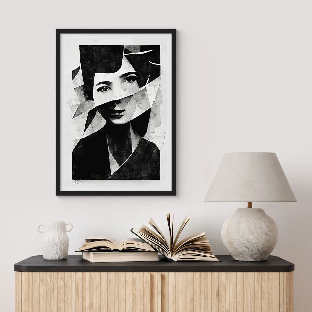 Poster in einem schwarzem Rahmen - Porträt einer Frau in einer abstrakten Komposition - 50x70cm - So, wie du wirklich bist… - Moderne Wanddekoration für Wohnzimmer und Schlafzimmer ARTTOR