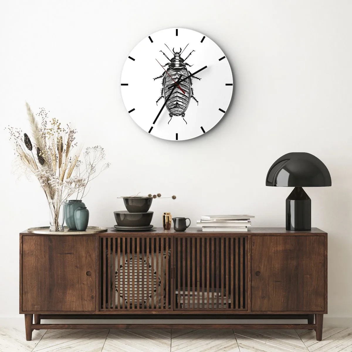 Wanduhr - Glasuhr - Eine Grafik eines Insekts im Stil einer Gravur auf weißem Hintergrund - 30x30cm - Was für ein Exemplar! - Moderne Wanddekoration für Wohnzimmer, Küche und Schlafzimmer ARTTOR