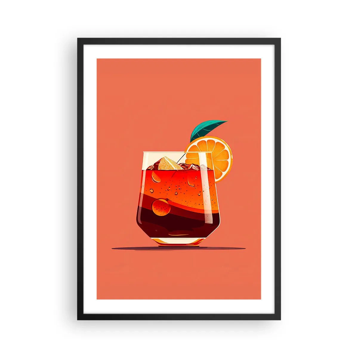 Poster in einem schwarzem Rahmen - Ein Glas Cocktail mit einer Orangenscheibe - 50x70cm - Sommerliche Erfrischung - Moderne Wanddekoration für Wohnzimmer und Schlafzimmer ARTTOR
