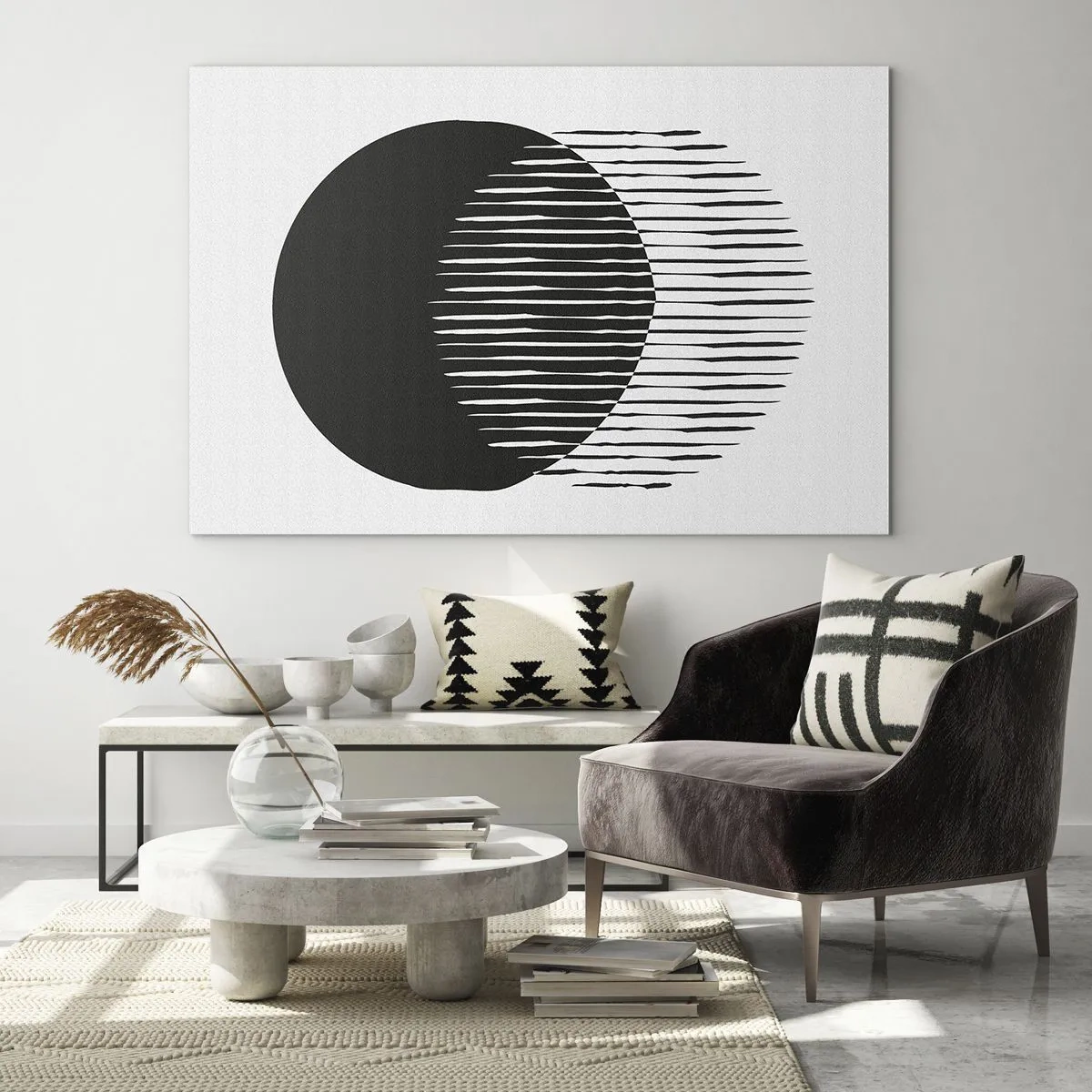 Glasbild - Bild auf glas - Eine minimalistische Form aus zwei sich kreuzenden Kreisen - 70x50cm - Sein Alter Ego - Moderne Wanddekoration für Wohnzimmer und Schlafzimmer ARTTOR