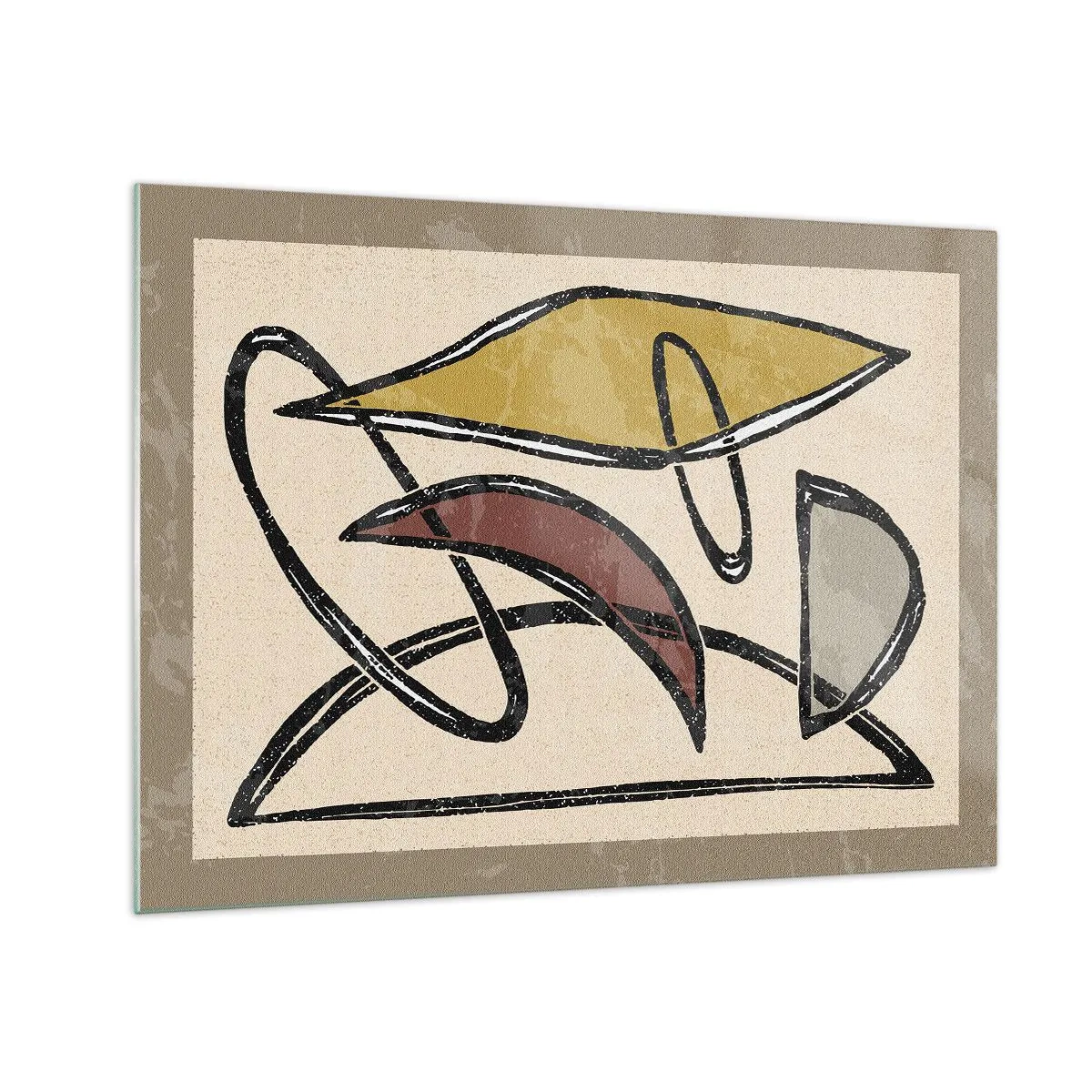 Glasbild - Bild auf glas - Geometrische Abstraktion in Gelb und Rot - 70x50cm - Vertikale und Horizontale - Moderne Wanddekoration für Wohnzimmer und Schlafzimmer ARTTOR