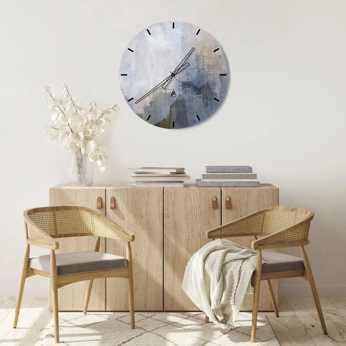Wanduhr - Glasuhr - Abstrakte Komposition in Blau- und Grautönen - 30x30cm - Farbtöne und Akkorde - Moderne Wanddekoration für Wohnzimmer, Küche und Schlafzimmer ARTTOR