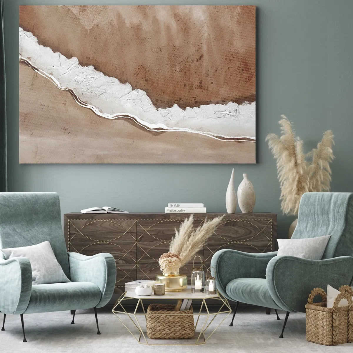 Bild auf Leinwand - Leinwandbild - Sandstruktur mit weißen Akzenten - 70x50cm - In Farben der Erde - Moderne Wanddekoration für Wohnzimmer und Schlafzimmer ARTTOR