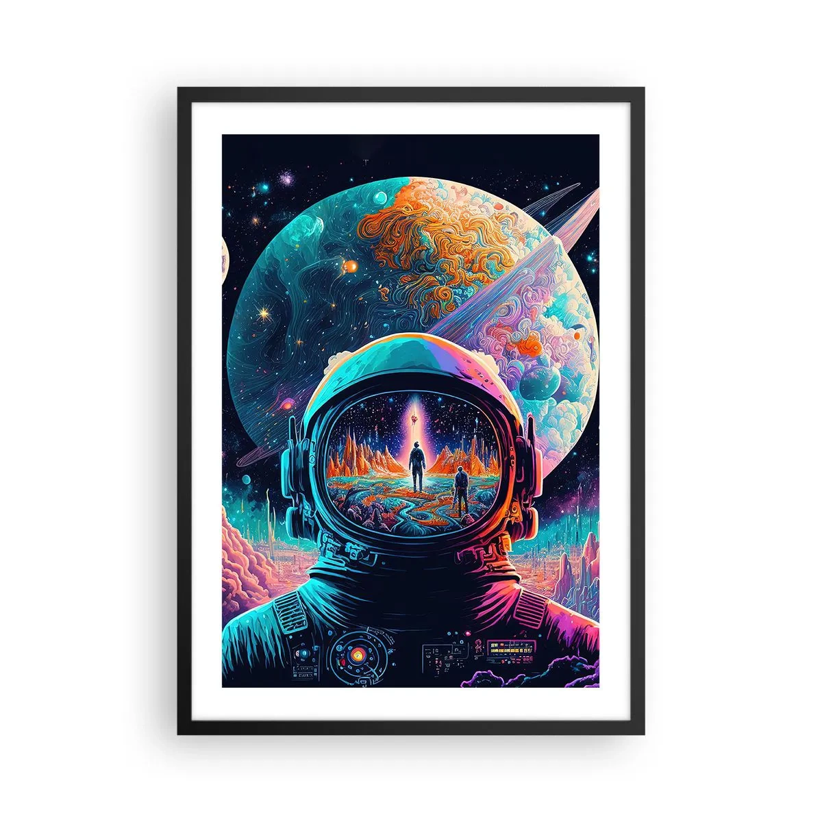 Poster in einem schwarzem Rahmen - Astronaut vor dem Hintergrund einer kosmischen Landschaft - 50x70cm - Philosophen haben nicht davon geträumt - Moderne Wanddekoration für Wohnzimmer und Schlafzimmer ARTTOR