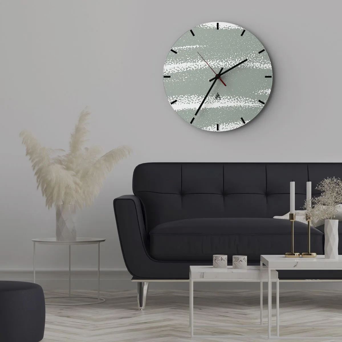 Wanduhr - Glasuhr - Winterstruktur mit Abschürfungen in grünlichem Ton - 30x30cm - Abstraktion im Winterklima - Moderne Wanddekoration für Wohnzimmer, Küche und Schlafzimmer ARTTOR