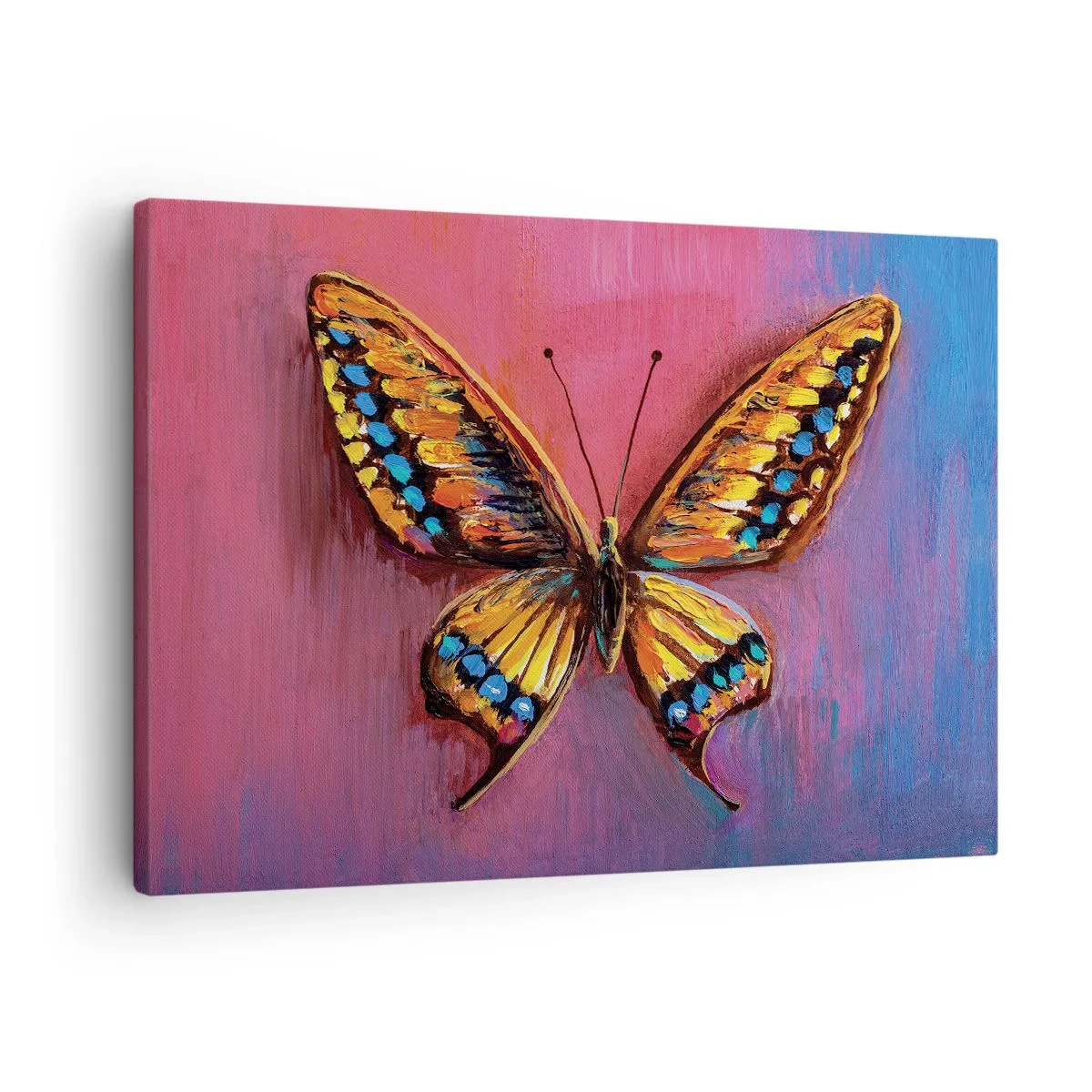 Bild auf Leinwand - Leinwandbild - Bunter Schmetterling auf abstraktem Hintergrund - 70x50cm - Ein Juwel der Natur - Moderne Wanddekoration für Wohnzimmer und Schlafzimmer ARTTOR