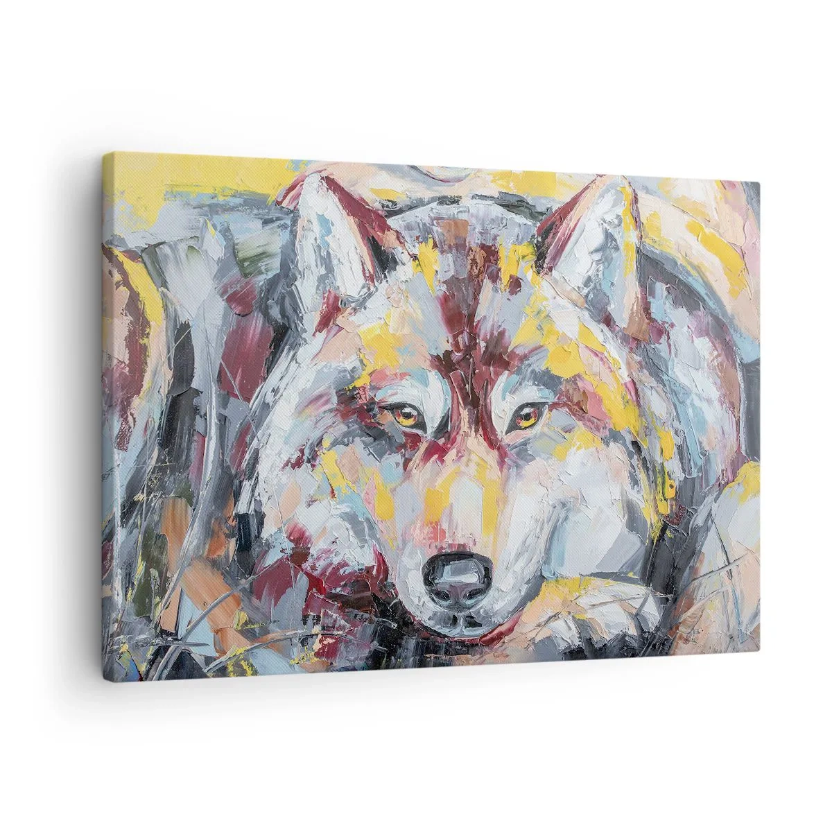 Bild auf Leinwand - Leinwandbild - Künstlerisches Wolfsportrait in intensiven Farben - 70x50cm - Seelenfrieden unter den Lieben - Moderne Wanddekoration für Wohnzimmer und Schlafzimmer ARTTOR