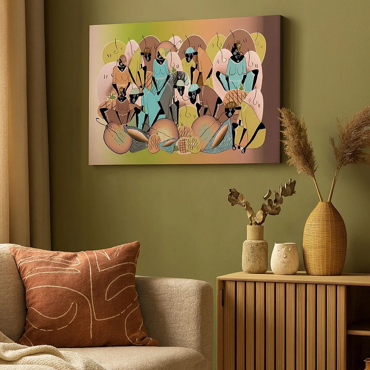 Bild auf Leinwand - Leinwandbild - Eine farbenfrohe abstrakte Komposition, inspiriert von der afrikanischen Kultur - 70x50cm - Ein toller Urlaub steht bevor - Moderne Wanddekoration für Wohnzimmer und Schlafzimmer ARTTOR