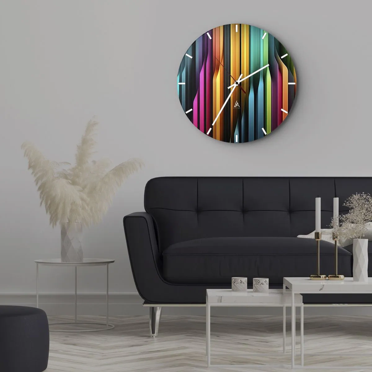 Wanduhr - Glasuhr - Bunte vertikale Linien im Stil von Lichtreflexionen - 30x30cm - Lichtorgan - Moderne Wanddekoration für Wohnzimmer, Küche und Schlafzimmer ARTTOR