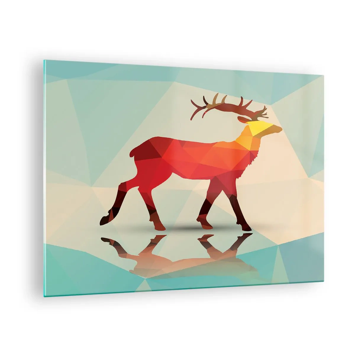 Glasbild - Bild auf glas - Geometrischer Hirsch in farbenfroher Abstraktion - 70x50cm - Geometrischer Hirsch - Moderne Wanddekoration für Wohnzimmer und Schlafzimmer ARTTOR