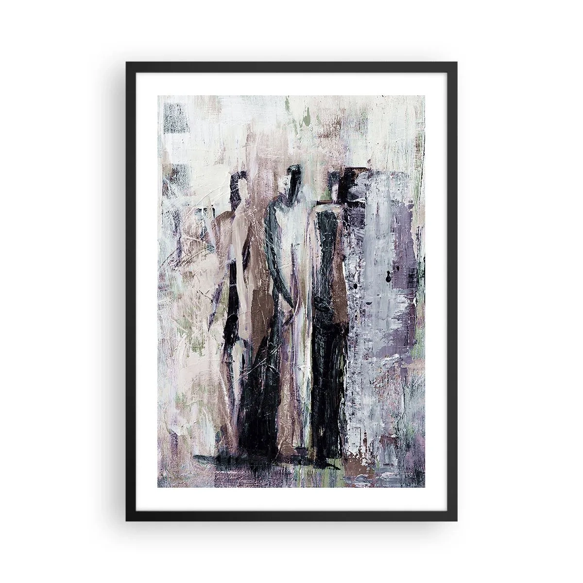 Poster in einem schwarzem Rahmen - Abstrakte Figuren in gedämpften Farben - 50x70cm - Die geheimnisvolle Drei - Moderne Wanddekoration für Wohnzimmer und Schlafzimmer ARTTOR