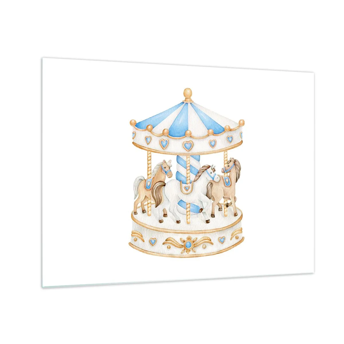 Glasbild - Bild auf glas - Ein Karussell mit Pferden in Pastellfarben - 70x50cm - Süße Kindheit - Moderne Wanddekoration für Wohnzimmer und Schlafzimmer ARTTOR