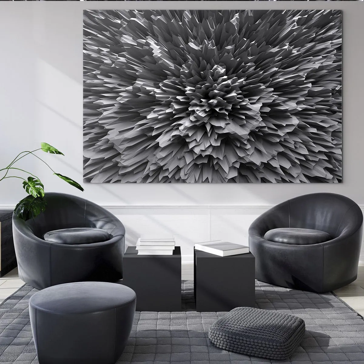 Glasbild - Bild auf glas - Abstrakte schwarz-weiße 3D-Struktur mit scharfen Kanten - 70x50cm - Härter kann es nicht werden - Moderne Wanddekoration für Wohnzimmer und Schlafzimmer ARTTOR