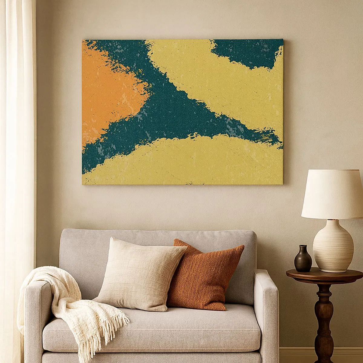 Bild auf Leinwand - Leinwandbild - Abstrakte Flecken in erdigen und grünen Farben - 70x50cm - Abstraktion – langsame Bewegung - Moderne Wanddekoration für Wohnzimmer und Schlafzimmer ARTTOR