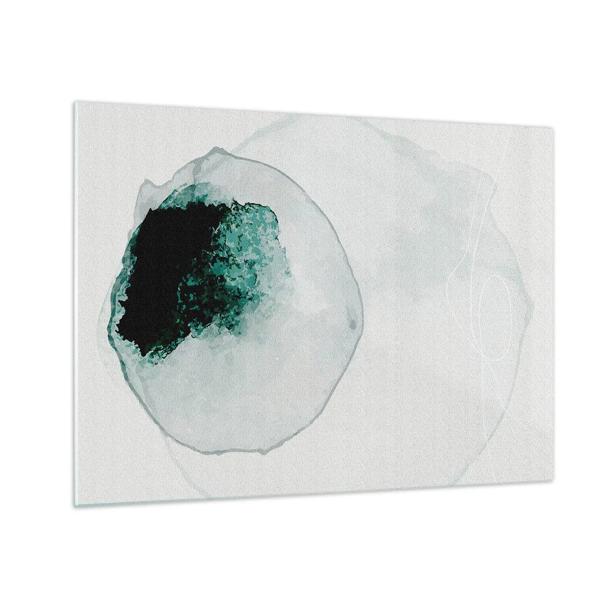 Glasbild - Bild auf glas - Eine abstrakte Form, die einem Wassertropfen in Grüntönen ähnelt. - 70x50cm - In einem Tropfen Wasser - Moderne Wanddekoration für Wohnzimmer und Schlafzimmer ARTTOR