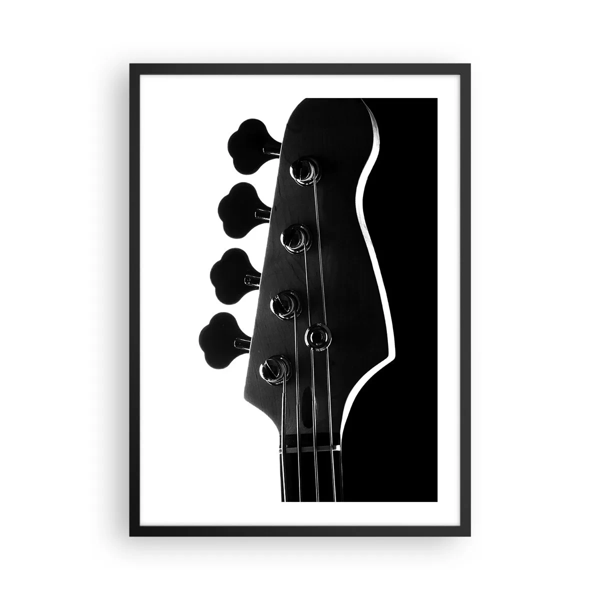 Poster in einem schwarzem Rahmen - Ein minimalistisches schwarz-weißes Musikthema mit einer E-Gitarre. - 50x70cm - Rockige Stille - Moderne Wanddekoration für Wohnzimmer und Schlafzimmer ARTTOR