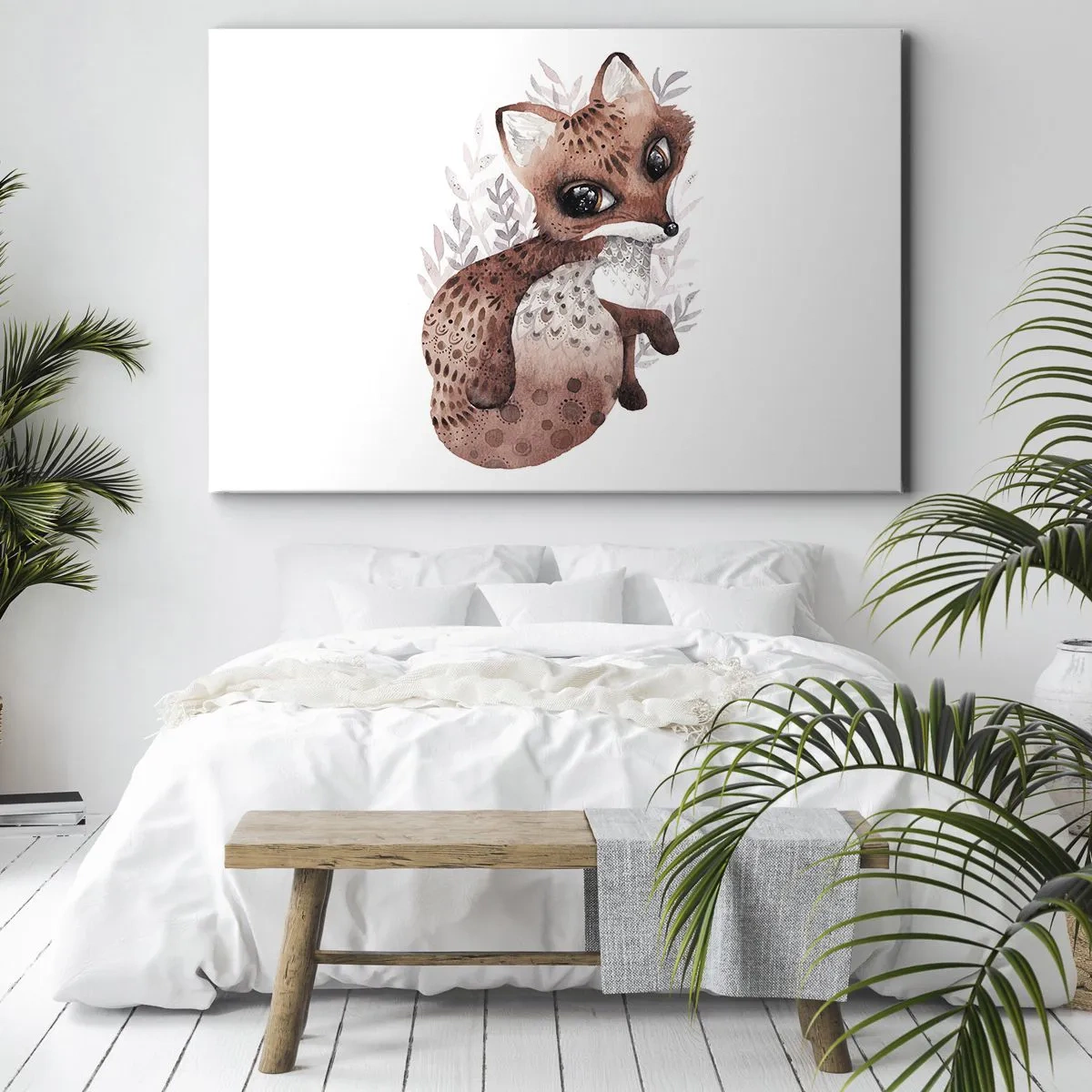 Bild auf Leinwand - Leinwandbild - Ein süßer Aquarellfuchs auf hellem Hintergrund - 70x50cm - Einfach lieben - Moderne Wanddekoration für Wohnzimmer und Schlafzimmer ARTTOR