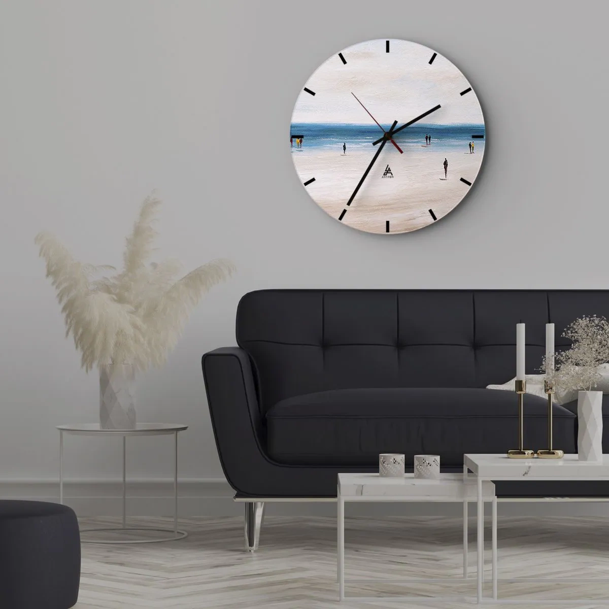 Wanduhr - Glasuhr - Figuren, die am Strand spazieren gehen und das ruhige Meer betrachten - 30x30cm - Natürliches Bedürfnis - Moderne Wanddekoration für Wohnzimmer, Küche und Schlafzimmer ARTTOR