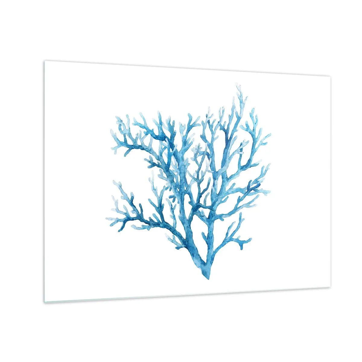 Glasbild - Bild auf glas - Ein zartes Aquarell mit blauen Korallen - 70x50cm - Nautisches Filigran - Moderne Wanddekoration für Wohnzimmer und Schlafzimmer ARTTOR