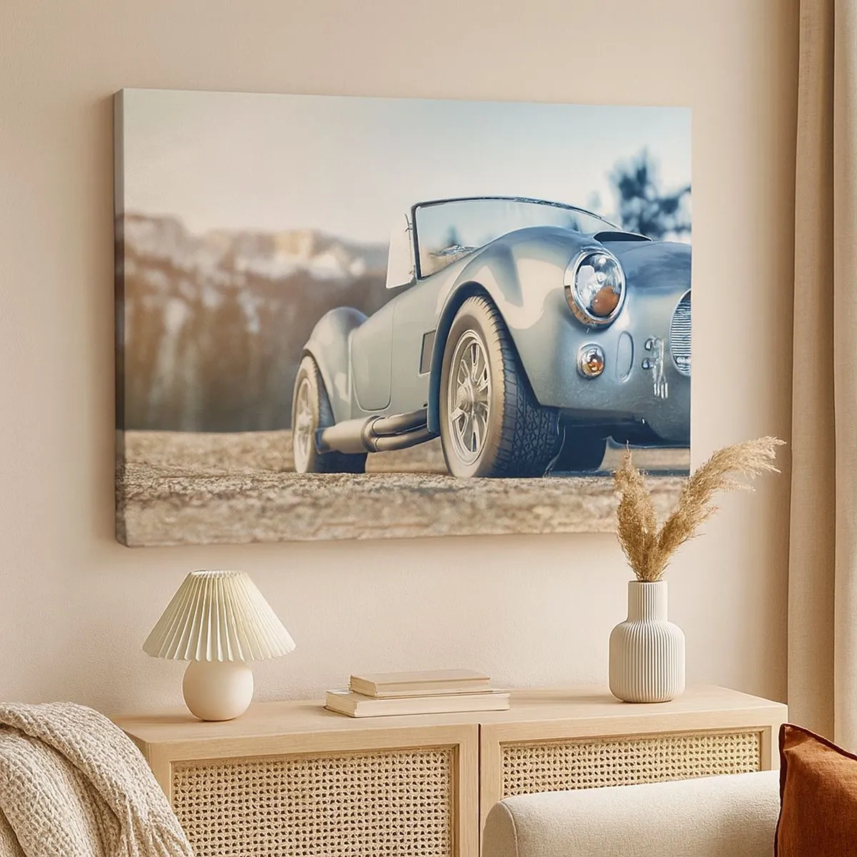 Bild auf Leinwand - Leinwandbild - Klassisches Cabrio in malerischer Umgebung - 70x50cm - Denn Stil zählt - Moderne Wanddekoration für Wohnzimmer und Schlafzimmer ARTTOR