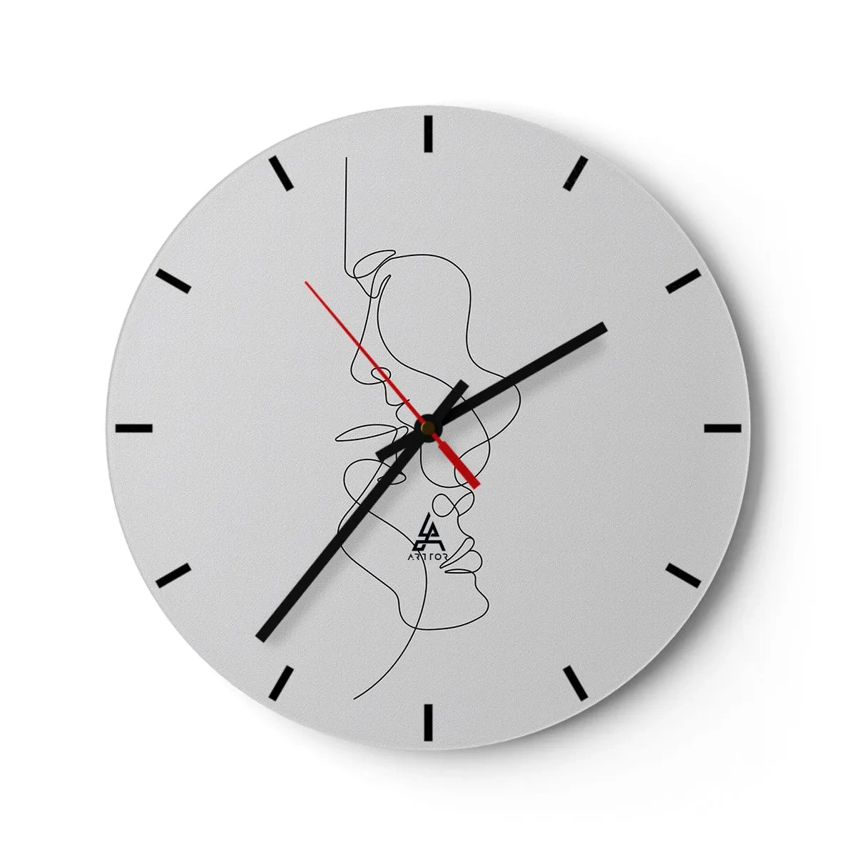 Wanduhr - Glasuhr - Minimalistische Gesichtskonturen in schwarzen Linien auf weißem Hintergrund - 30x30cm - Die Hitze bitterer Begierden - Moderne Wanddekoration für Wohnzimmer, Küche und Schlafzimmer ARTTOR