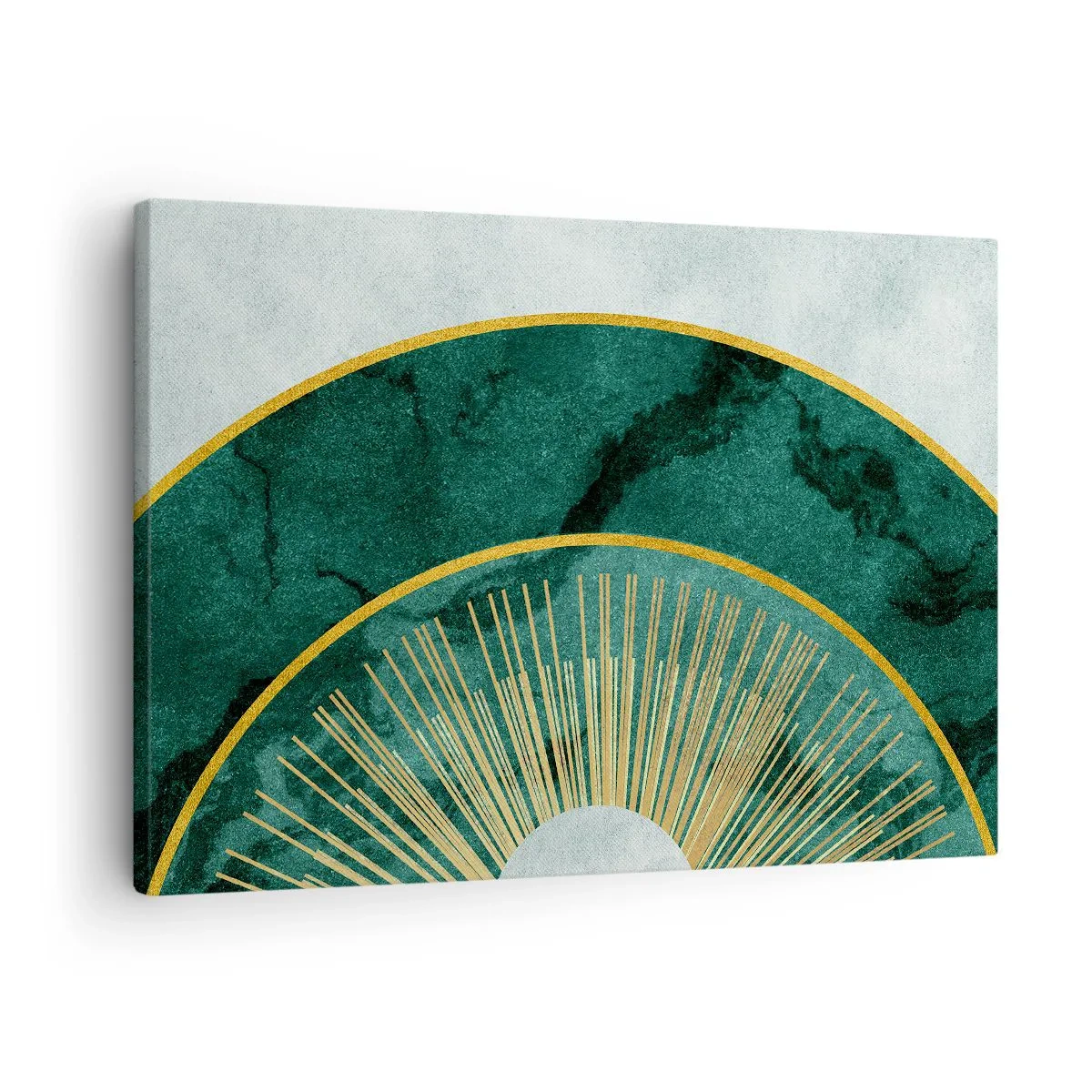 Bild auf Leinwand - Leinwandbild - Abstraktes Muster mit Kreisen in Smaragd- und Goldfarben. - 70x50cm - Anderes Sonnensystem - Moderne Wanddekoration für Wohnzimmer und Schlafzimmer ARTTOR