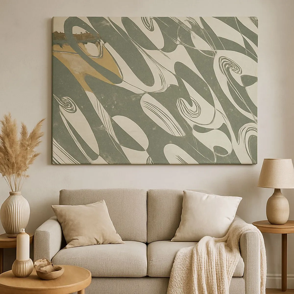 Bild auf Leinwand - Leinwandbild - Dynamische Formen in Grün- und Goldtönen - 70x50cm - Rhythmische Abstraktion - Moderne Wanddekoration für Wohnzimmer und Schlafzimmer ARTTOR