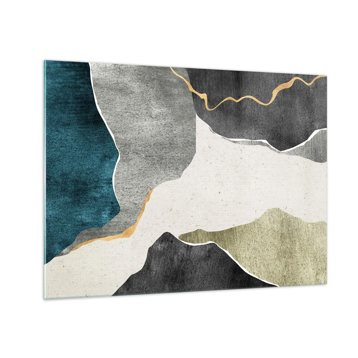 Glasbild - Bild auf glas - Abstraktes Mosaik mit organischen Formen und einer goldenen Linie - 70x50cm - Mosaikkomposition mit Goldfaden - Moderne Wanddekoration für Wohnzimmer und Schlafzimmer ARTTOR