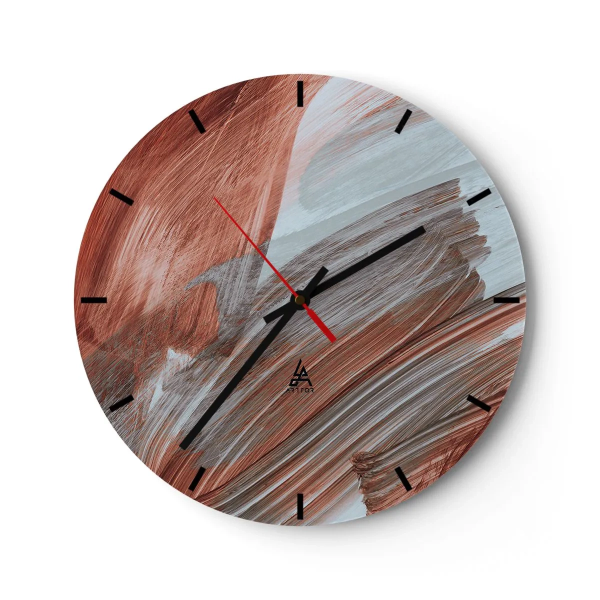 Wanduhr - Glasuhr - Herbstliche Pinselstriche in rötlich-grauen Tönen - 30x30cm - Herbst und windige Abstraktion - Moderne Wanddekoration für Wohnzimmer, Küche und Schlafzimmer ARTTOR