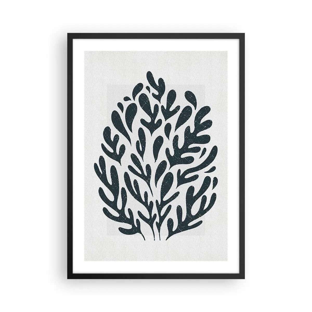 Poster in einem schwarzem Rahmen - Schwarze Pflanzenkomposition auf hellem Hintergrund - 50x70cm - Formen der Natur - Moderne Wanddekoration für Wohnzimmer und Schlafzimmer ARTTOR