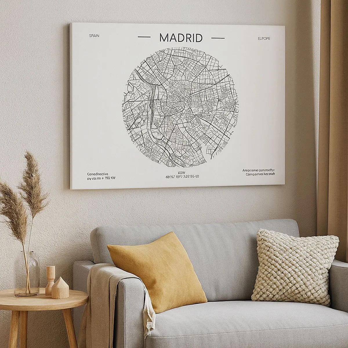 Bild auf Leinwand - Leinwandbild - Karte von Madrid im minimalistischen Schwarz-Weiß-Stil - 70x50cm - Anatomie von Madrid - Moderne Wanddekoration für Wohnzimmer und Schlafzimmer ARTTOR