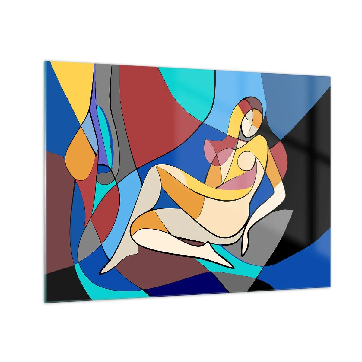 Glasbild - Bild auf glas - Kubistische Frau in einer abstrakten Komposition - 70x50cm - Kubistischer Akt - Moderne Wanddekoration für Wohnzimmer und Schlafzimmer ARTTOR