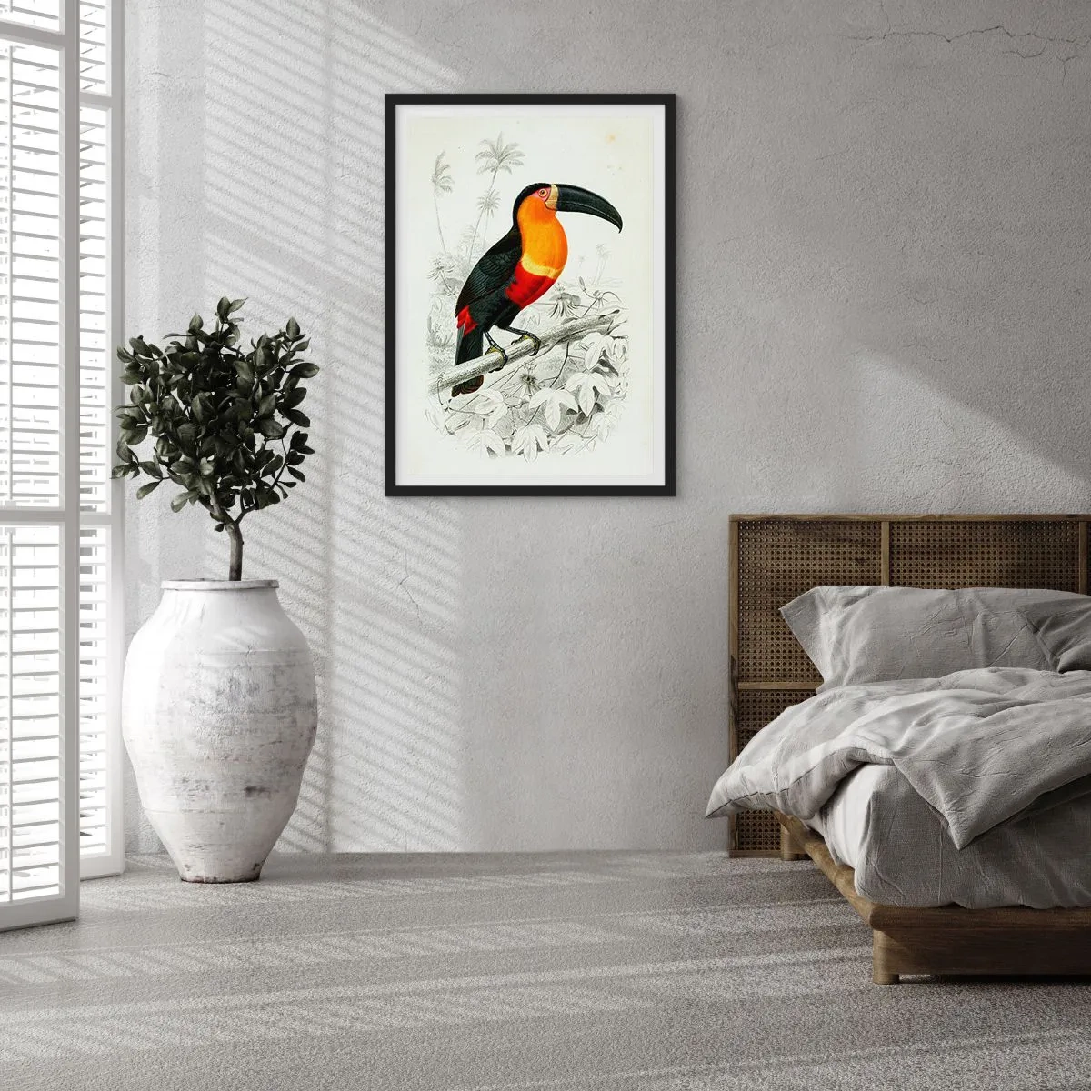 Poster in einem schwarzem Rahmen - Papageienporträt - 50x70cm - Vogelfarben - Moderne Wanddekoration für Wohnzimmer und Schlafzimmer ARTTOR