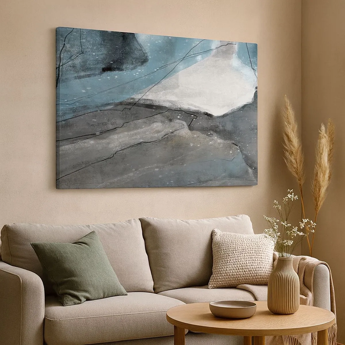 Bild auf Leinwand - Leinwandbild - Abstrakte Komposition in Grau- und Blautönen - 70x50cm - Abstraktion: Felsen und Eis - Moderne Wanddekoration für Wohnzimmer und Schlafzimmer ARTTOR
