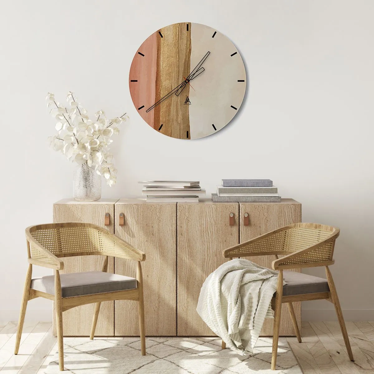 Wanduhr - Glasuhr - Vertikale Streifen in Beige-, Holz- und Terrakottatönen - 30x30cm - Vertikale Komposition - Moderne Wanddekoration für Wohnzimmer, Küche und Schlafzimmer ARTTOR