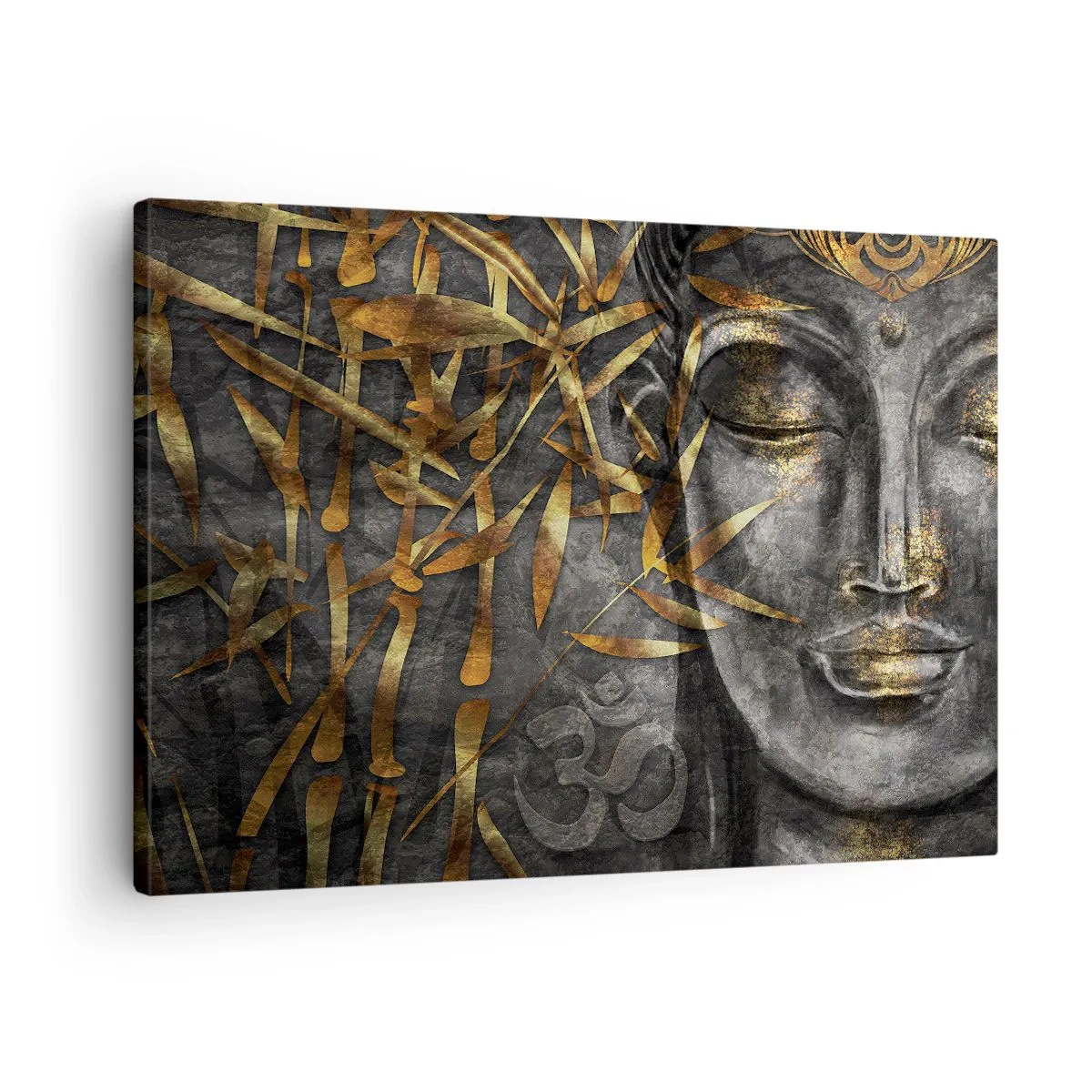 Bild auf Leinwand - Leinwandbild - Zen-Buddha-Bild mit goldenem Bambus - 70x50cm - Fühle den Frieden - Moderne Wanddekoration für Wohnzimmer und Schlafzimmer ARTTOR