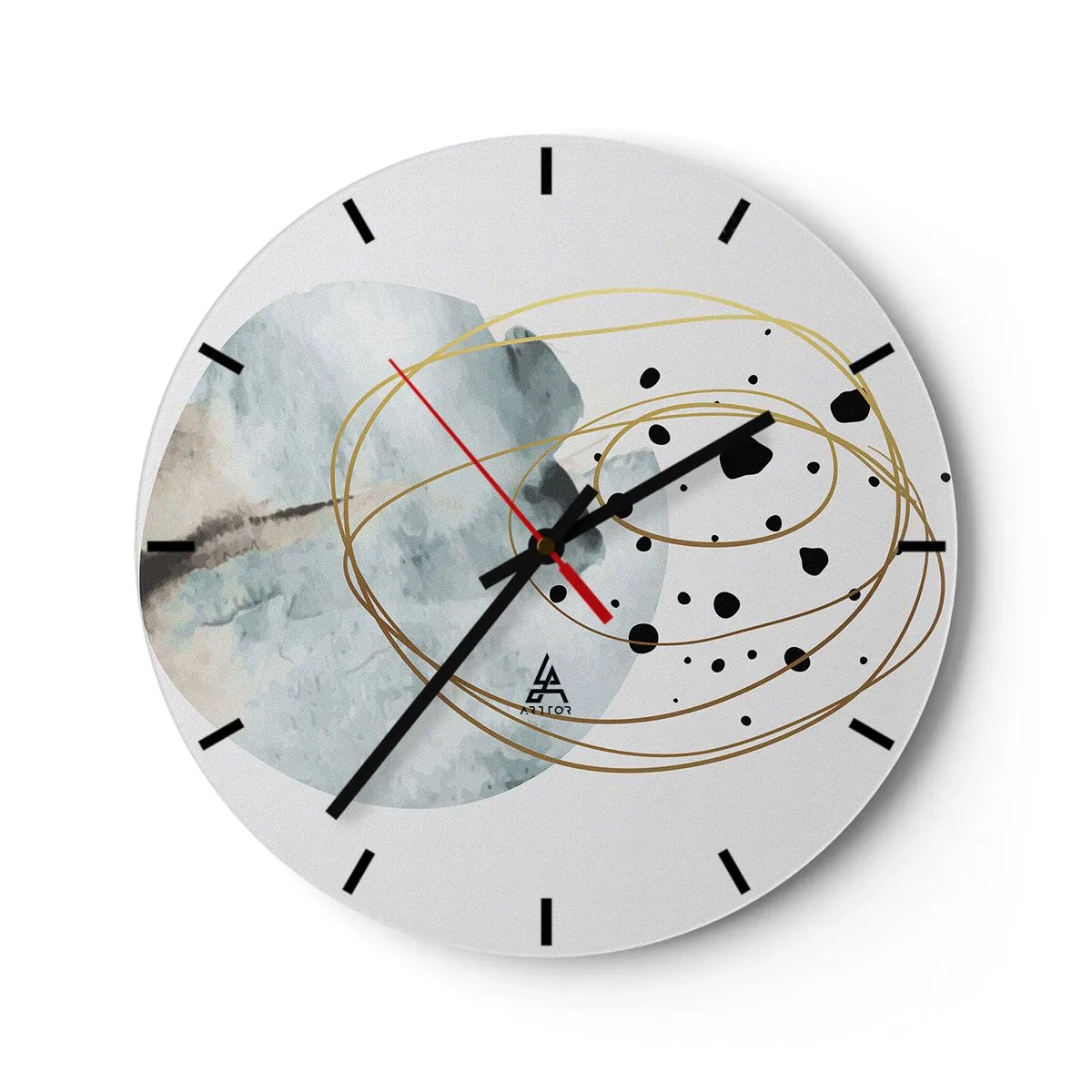 Wanduhr - Glasuhr - Abstrakte goldene Linien und schwarze Punkte auf hellem Hintergrund - 30x30cm - Vom Weltraum umarmt - Moderne Wanddekoration für Wohnzimmer, Küche und Schlafzimmer ARTTOR