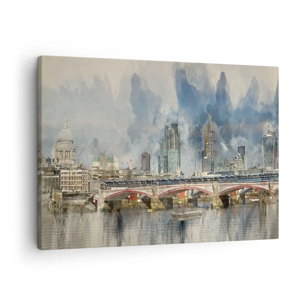 Bild auf Leinwand - Leinwandbild - Aquarellansicht der Brücke und der Skyline der Stadt - 70x50cm - London in seiner ganzen Pracht - Moderne Wanddekoration für Wohnzimmer und Schlafzimmer ARTTOR
